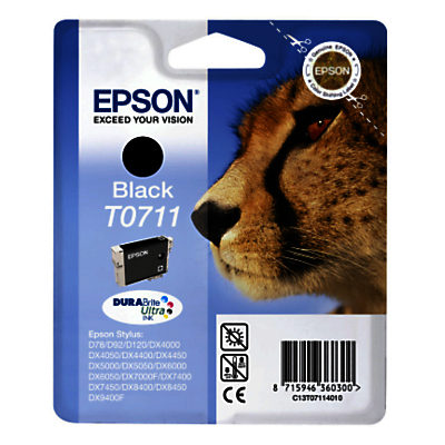 Epson T0711 Cheetah Inkjet Printer Cartridge, Black